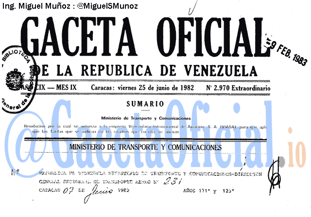 Gaceta Oficial 2970 del 25 Junio 1982