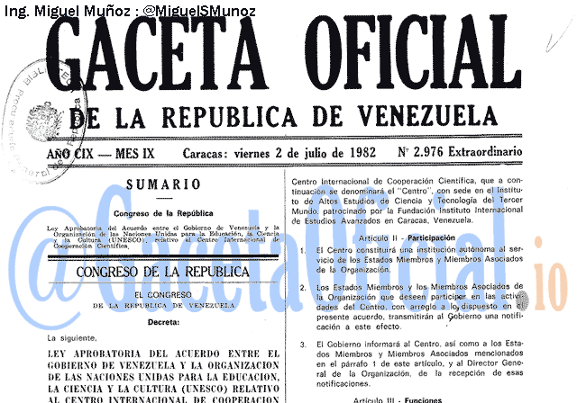 Gaceta Oficial 2976 del 2 Julio 1982