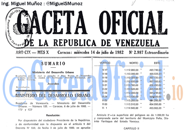 Gaceta Oficial 2987 del 14 Julio 1982