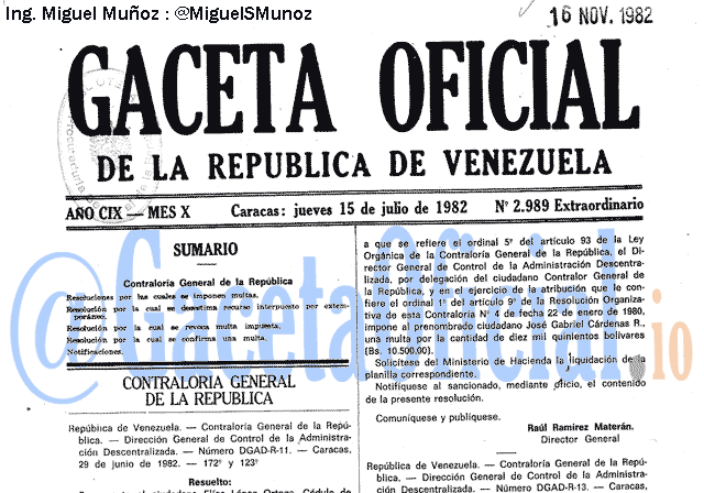 Gaceta Oficial 2989 del 15 Julio 1982
