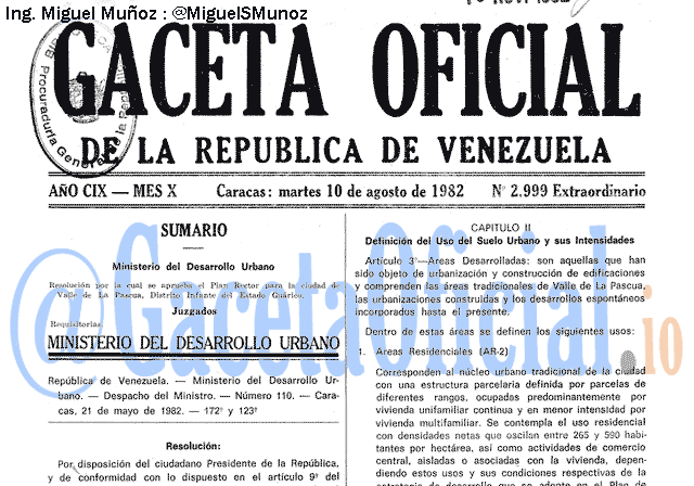 Gaceta Oficial 2999 del 10 Agosto 1982
