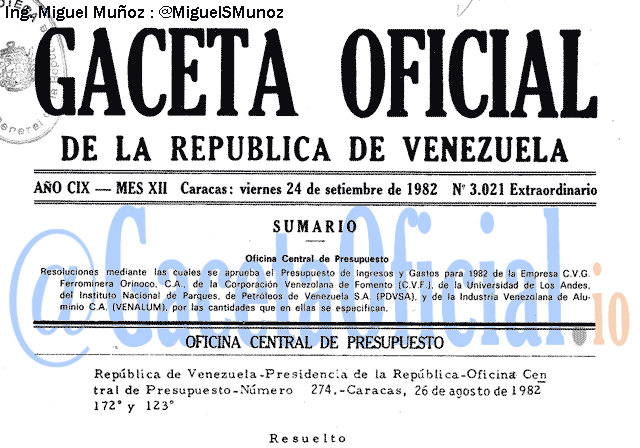 Gaceta Oficial 3021 del 24 Septiembre 1982