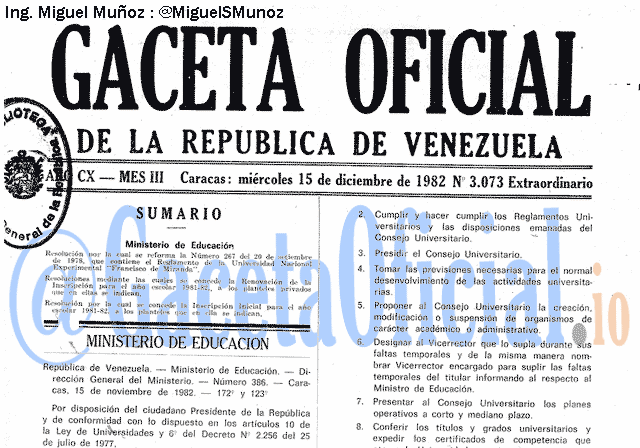 Gaceta Oficial 3073 del 15 Diciembre 1982