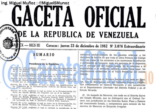 Gaceta Oficial 3076 del 23 Diciembre 1982