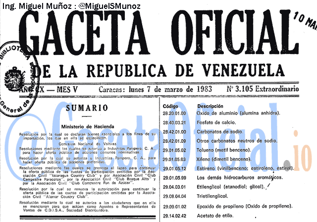 Gaceta Oficial 3105 del 7 Marzo 1983
