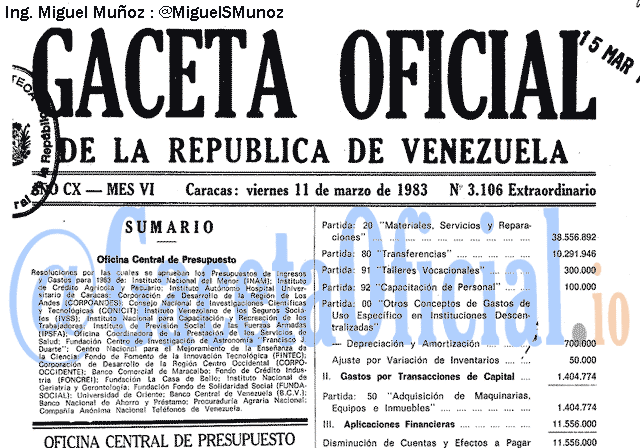 Gaceta Oficial 3106 del 11 Marzo 1983