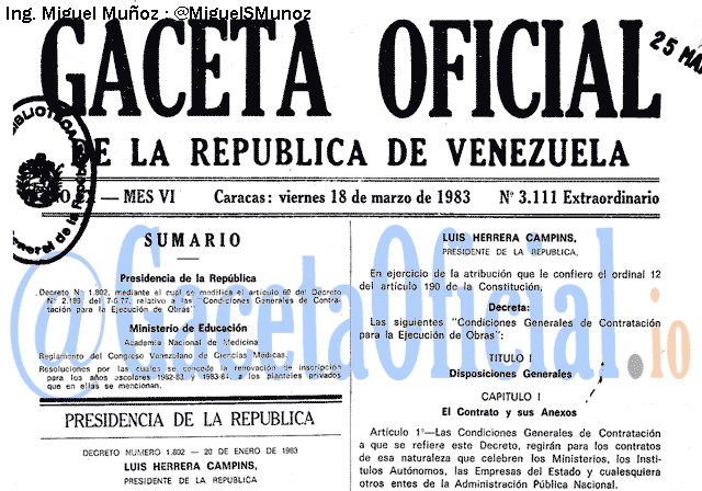 Gaceta Oficial 3111 del 18 Marzo 1983