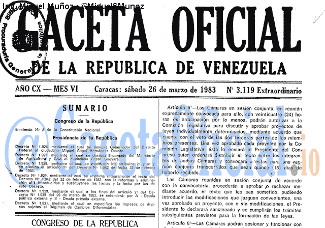 Gaceta Oficial 3119 del 26 Marzo 1983