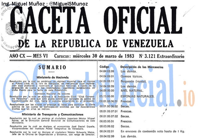 Gaceta Oficial 3121 del 30 Marzo 1983