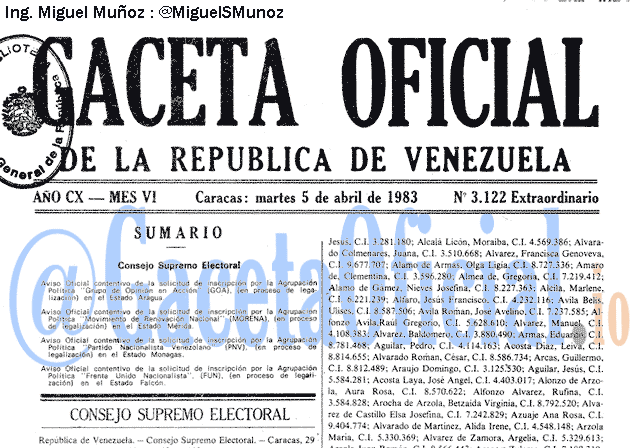 Gaceta Oficial 3122 del 5 Abril 1983