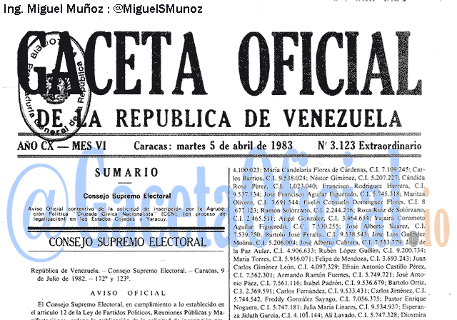 Gaceta Oficial 3123 del 5 Abril 1983