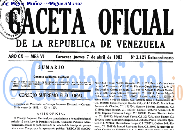 Gaceta Oficial 3127 del 7 Abril 1983