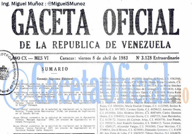 Gaceta Oficial 3128 del 8 Abril 1983