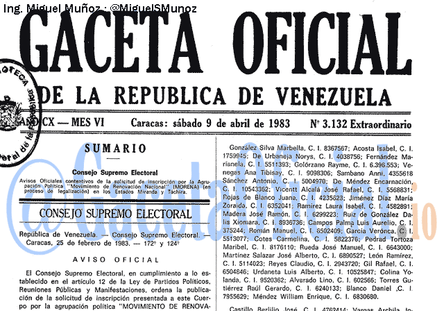 Gaceta Oficial 3132 del 9 Abril 1983