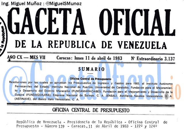 Gaceta Oficial 3137 del 11 Abril 1983