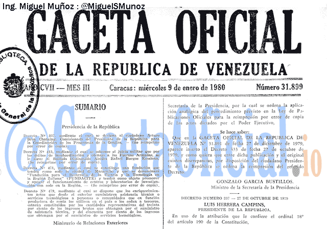 Gaceta Oficial 31899 del 9 Enero 1980