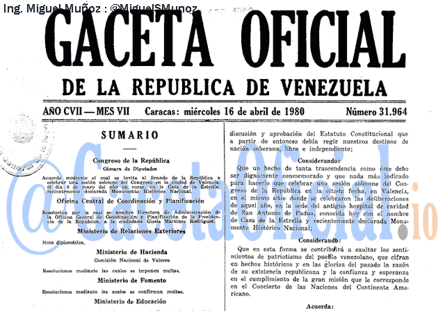 Gaceta Oficial 31964 del 16 Abril 1980