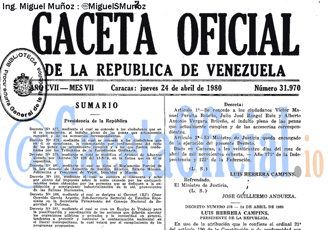 Gaceta Oficial 31970 del 24 Abril 1980