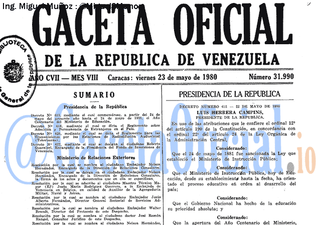 Gaceta Oficial 31990 del 23 Mayo 1980