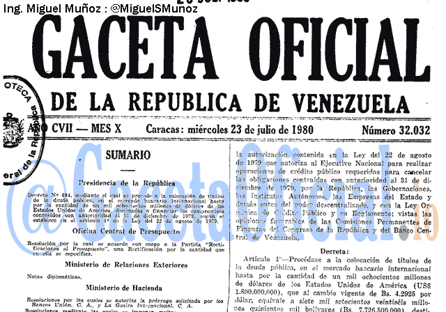 Gaceta Oficial 32032 del 23 Julio 1980