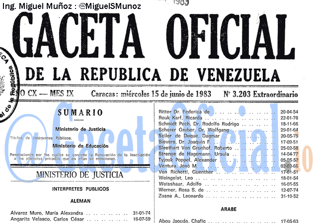 Gaceta Oficial 3203 del 15 Junio 1983
