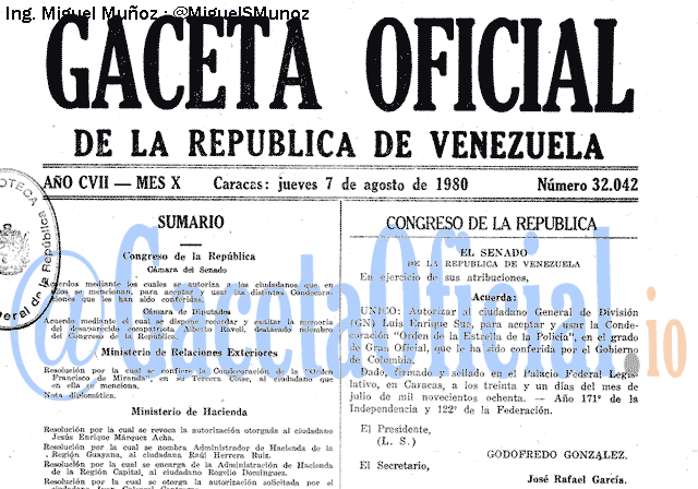 Gaceta Oficial 32042 del 7 Agosto 1980