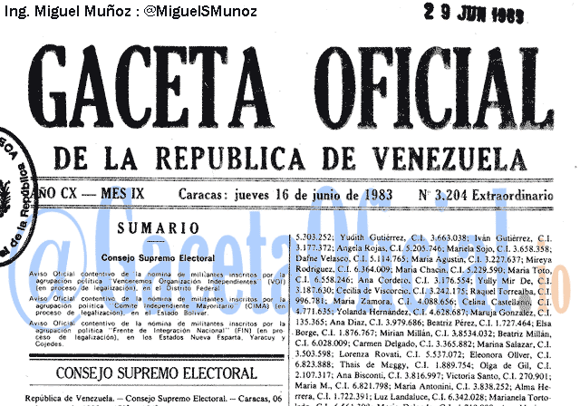 Gaceta Oficial 3204 del 16 Junio 1983