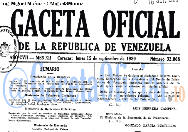 Gaceta Oficial 32068 del 15 Septiembre 1980