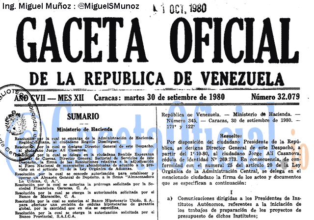Gaceta Oficial 32079 del 30 Septiembre 1980