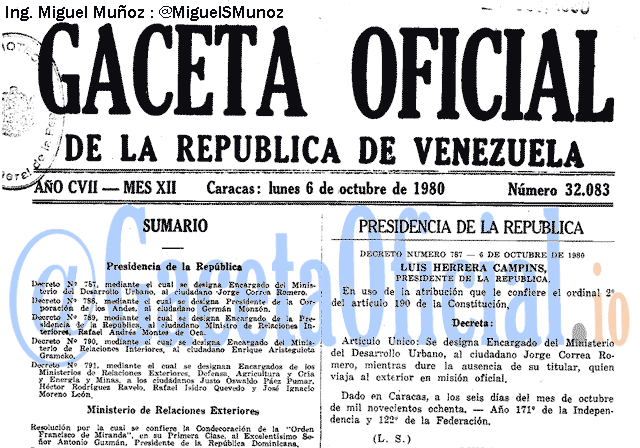 Gaceta Oficial 32083 del 6 Octubre 1980