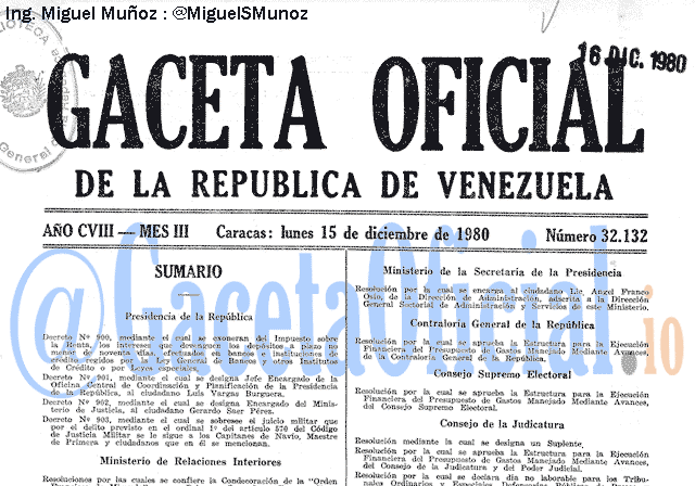 Gaceta Oficial 32132 del 15 Diciembre 1980