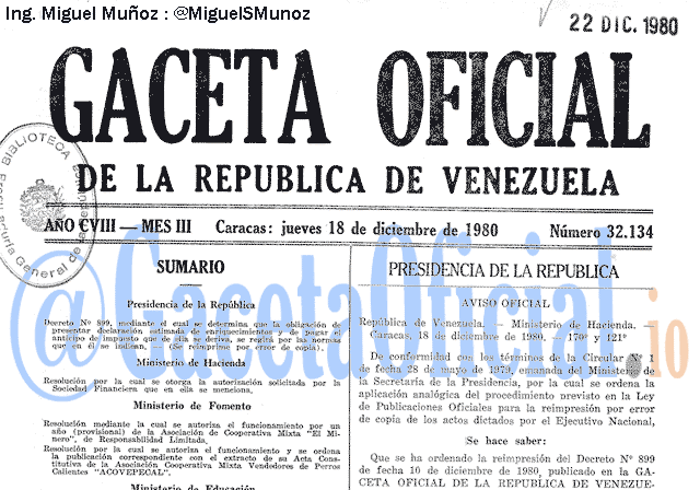 Gaceta Oficial 32134 del 18 Diciembre 1980