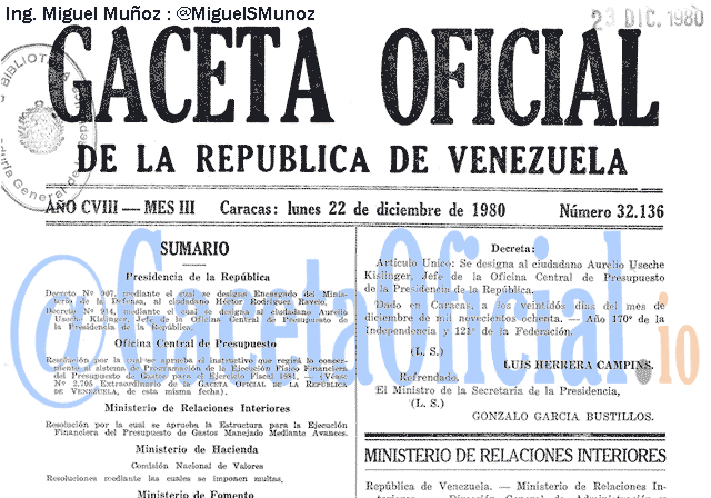 Gaceta Oficial 32136 del 22 Diciembre 1980