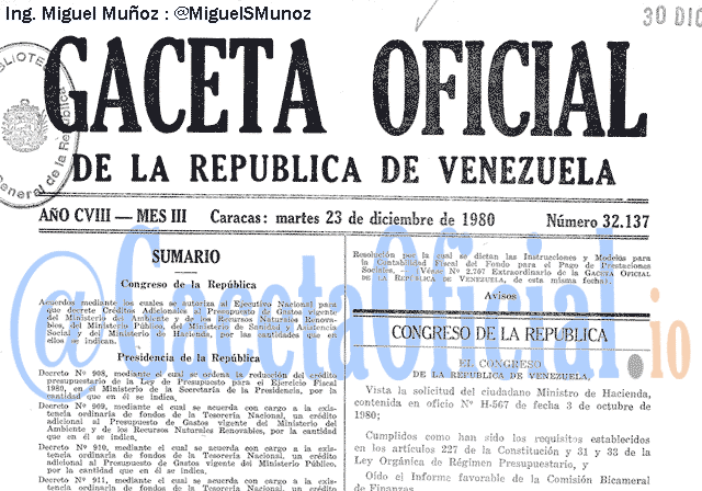 Gaceta Oficial 32137 del 23 Diciembre 1980