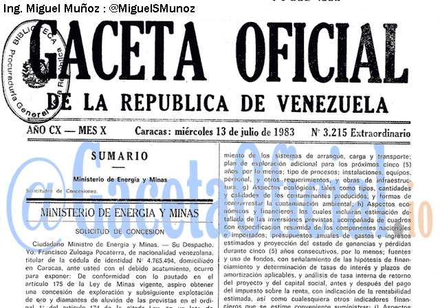 Gaceta Oficial 3215 del 13 Julio 1983