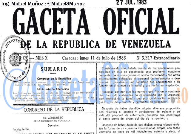 Gaceta Oficial 3217 del 11 Julio 1983