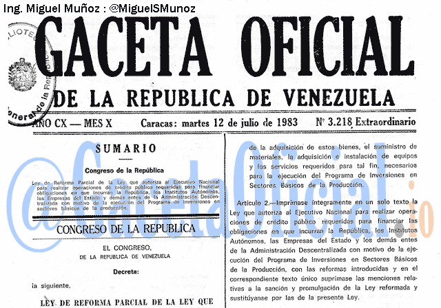 Gaceta Oficial 3218 del 12 Julio 1983