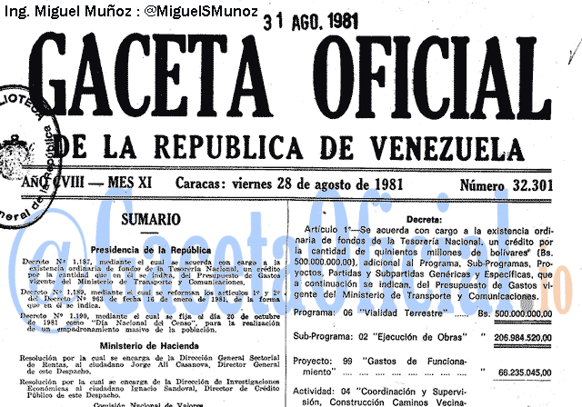 Gaceta Oficial 32301 del 28 Agosto 1981