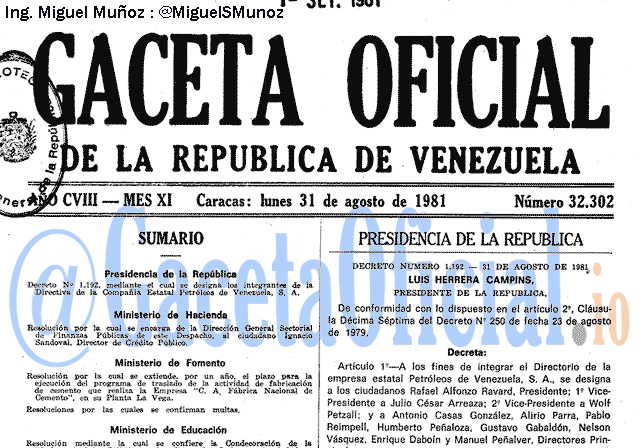 Gaceta Oficial 32302 del 31 Agosto 1981