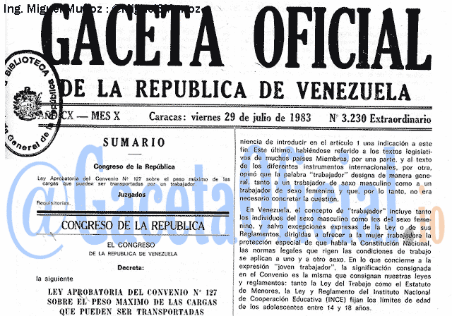 Gaceta Oficial 3230 del 29 Julio 1983