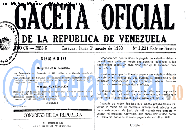 Gaceta Oficial 3231 del 1 Agosto 1983