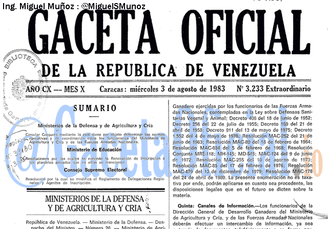 Gaceta Oficial 3233 del 3 Agosto 1983