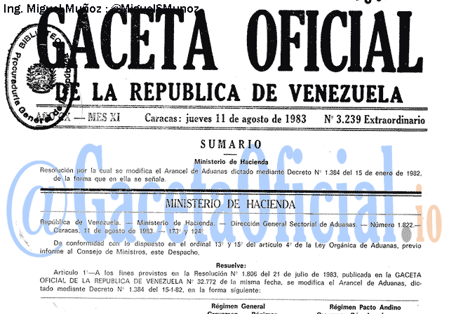 Gaceta Oficial 3239 del 11 Agosto 1983