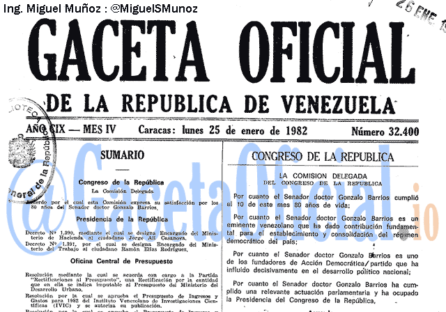 Gaceta Oficial 32400 del 25 Enero 1982