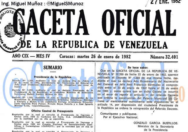 Gaceta Oficial 32401 del 26 Enero 1982