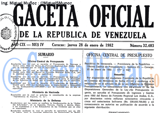Gaceta Oficial 32403 del 28 Enero 1982