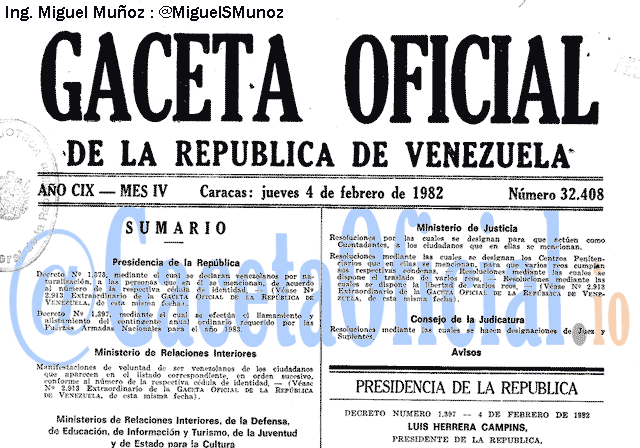 Gaceta Oficial 32408 del 4 Febrero 1982
