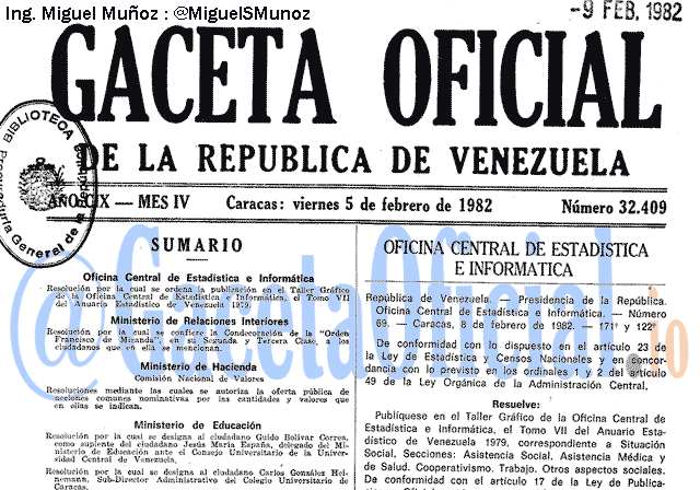 Gaceta Oficial 32409 del 5 Febrero 1982