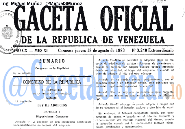 Gaceta Oficial 3240 del 18 Agosto 1983