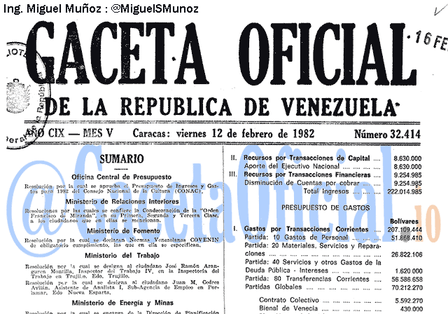 Gaceta Oficial 32414 del 12 Febrero 1982